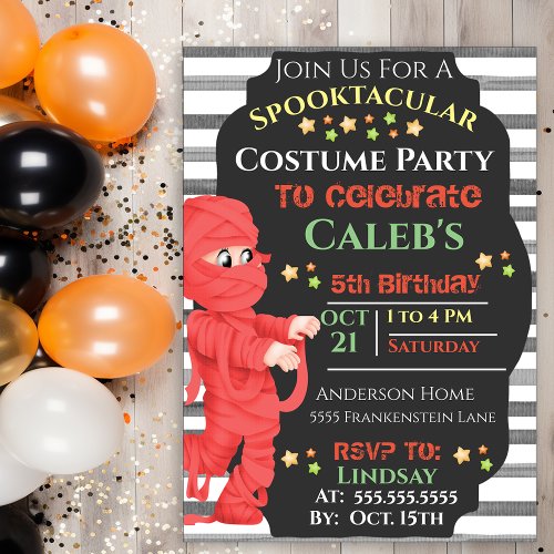 Halloween Mummy Boys Birthday Costume Party   Invitation