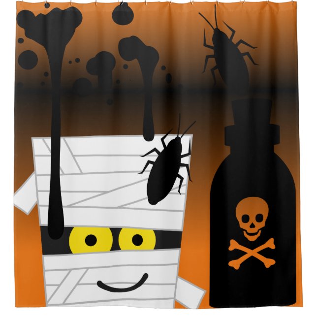 Halloween Mummy Bugs Poison Bottle Shower Curtain (Front)