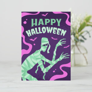 HALLOWEEN MUMMY CARTOON, HAPPY HALLOWEEN HOLIDAY CARD