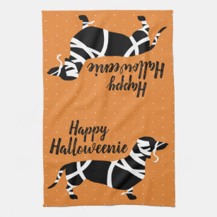 Halloween Mummy Dachshund Happy Halloweenie Kitchen Towel