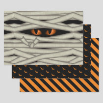 Halloween Mummy Eyes/Bats/Stripes Orange ID685 Wrapping Paper Sheets