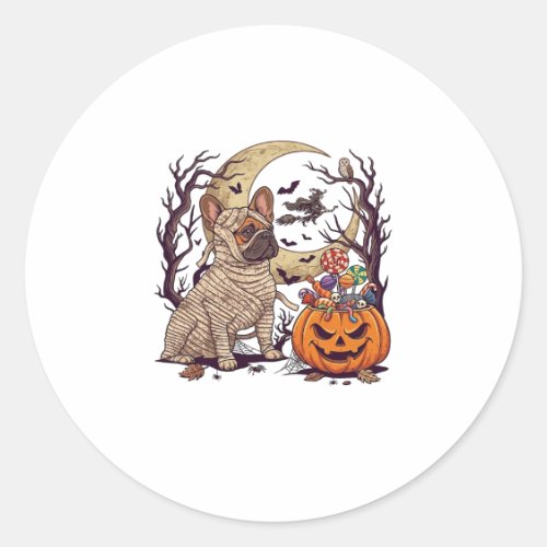 Halloween Mummy French Bulldog Pumpkin Candy Witch Classic Round Sticker