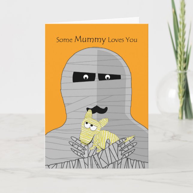 Halloween, Mummy Holding Cute Mummy Dog Card (Front)