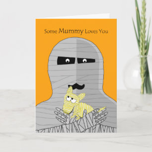 Halloween, Mummy Holding Cute Mummy Dog Card