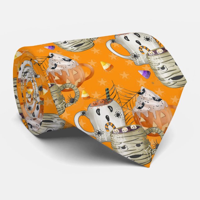 Halloween Mummy Mug Neck Tie (Rolled)