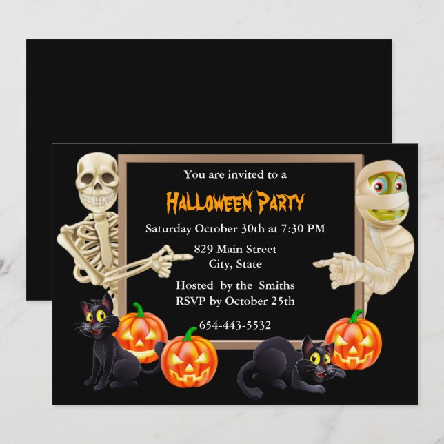 Halloween Mummy Skeleton Party Invitation (Front/Back)