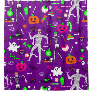 halloween mummy skeleton pumpkin ghost monster shower curtain