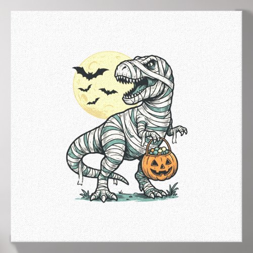 Halloween Mummy T-Rex Candy Bucket Vintage Vector_ Canvas Photo Tile
