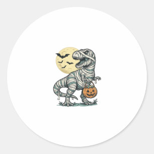 Halloween Mummy T-Rex Candy Bucket Vintage Vector_ Classic Round Sticker