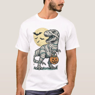 Halloween Mummy T-Rex Candy Bucket Vintage Vector_ T-Shirt