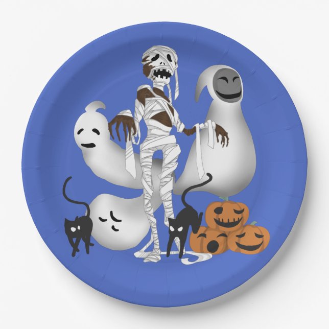 Halloween Mummy with Kitty Cats and Ghost   Paper Plates (Front)