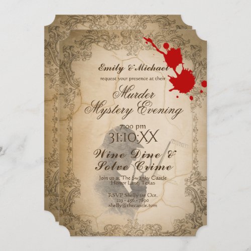 Halloween Murder Mystery Party Vintage Calligraphy Invitation