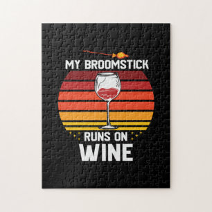 Halloween My Broomstick Runs on Wine Birthday Jigsaw Puzzle
