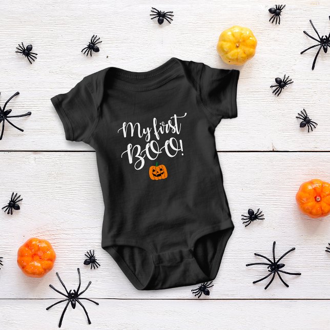 Halloween My First Boo! Pumpkin Baby Bodysuit (Cute Halloween Pumpkin My First Boo! Baby Bodysuit)