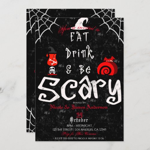 Halloween Mystery Dinner Eat Drink Be Scary Party Invitation