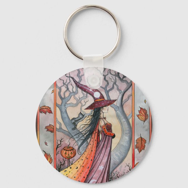 Halloween Mystic Witch by Molly Harrison Keychain (Front)