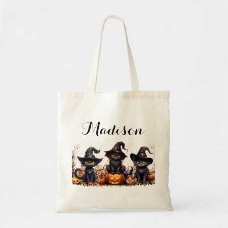 Halloween Name Black Witch Cats Trick Or Treat  Tote Bag