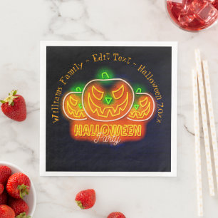 Halloween Name Year 20xx Neon Glow Look Pumpkin Paper Dinner Napkins