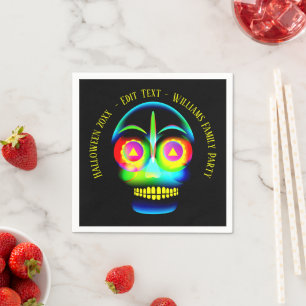 Halloween Name Year Neon Look Glow Blue Skull Napkins