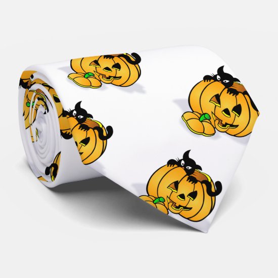 Halloween Necktie/Pumpkin and Black Cat Neck Tie