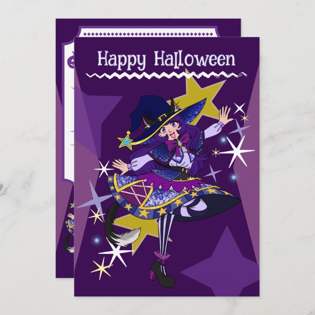 Halloween Neko Witch Invitation Card (Front/Back)
