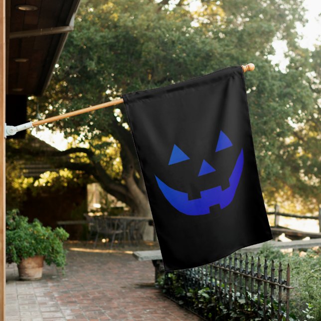 Halloween neon blue black Jack o lantern spooky  House Flag (In SItu)