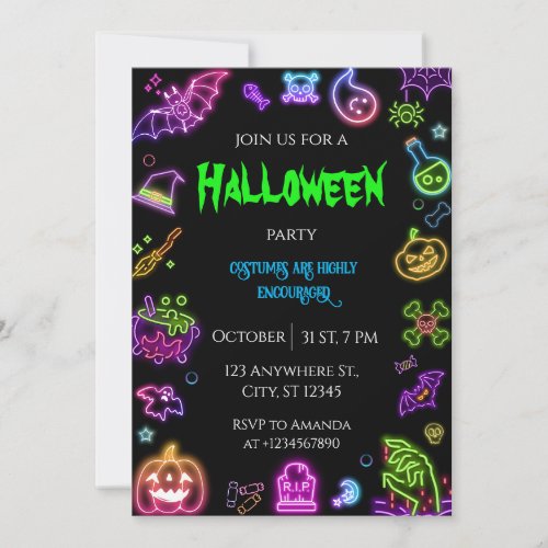 Halloween Neon Costume Party Invitation