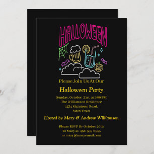 Halloween Neon Glow Look Beer Drink Party Invitation