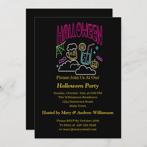 Halloween Neon Glow Look Beer Drink Party Invitation