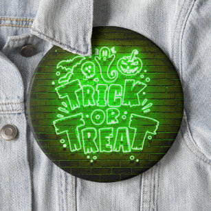 Halloween Neon Glow Look Green Trick Treat Party  Button