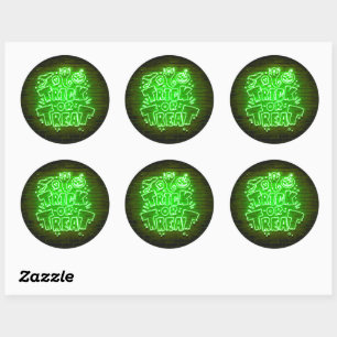 Halloween Neon Glow Look Green Trick Treat Party Classic Round Sticker