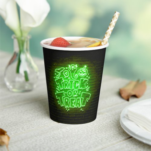 Halloween Neon Glow Look Green Trick Treat Party Paper Cups