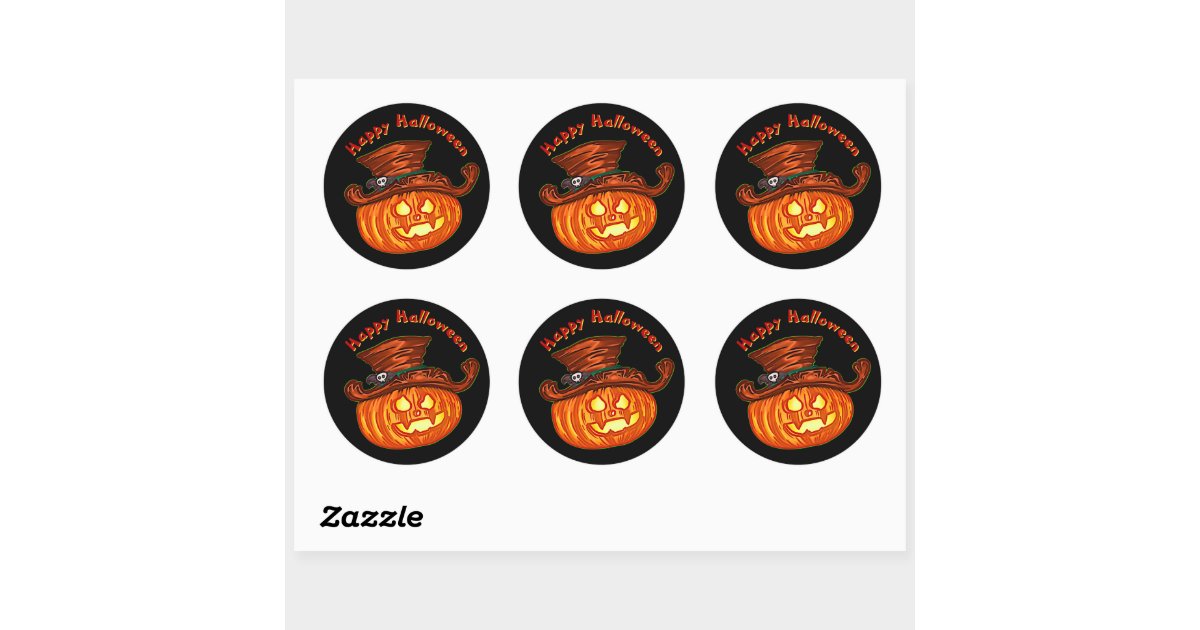 Halloween Neon Glow Look Pumpkin Party Classic Round Sticker | Zazzle