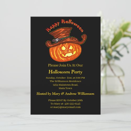 Halloween Neon Glow Look Pumpkin Party Invitation