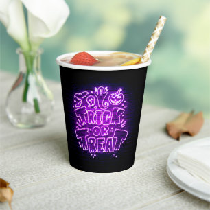 Halloween Neon Glow Look Purple Trick Treat Party Paper Cups