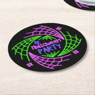 Halloween Neon Glow Look Spider Web Party Round Paper Coaster