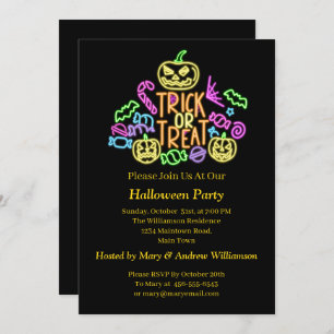 Halloween Neon Glow Look Trick Treat Candy Party Invitation