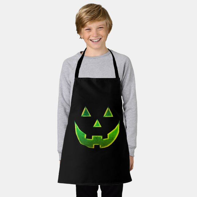 Halloween neon green black Jack o lantern costume Apron (Worn)
