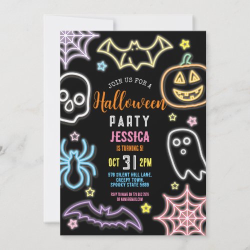 Halloween Neon Kids Party Glow Dark Party Invitation