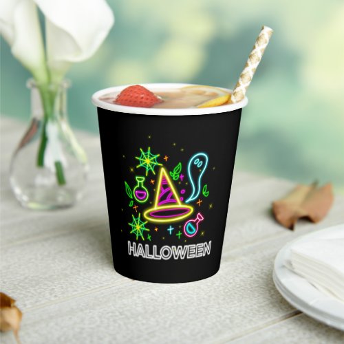 Halloween Neon Look Hat Ghost Web Party Paper Cups