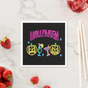 Halloween Neon Look Pumpkin Cocktail Party Napkins