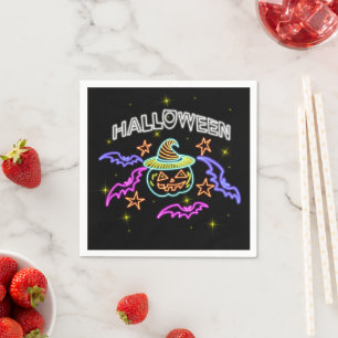 Halloween Neon Look Pumpkin Hat Bats Party Napkins