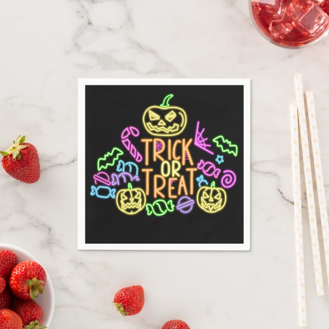 Halloween Neon Look Trick Treat Candy Party  Napkins (Insitu)