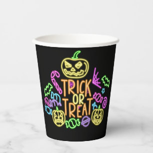 Halloween Neon Look Trick Treat Candy Party Paper Cups