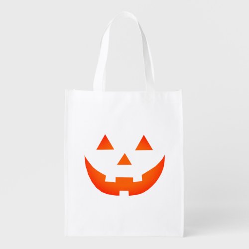 Halloween neon orange Jack o lantern pumpkin face  Grocery Bag