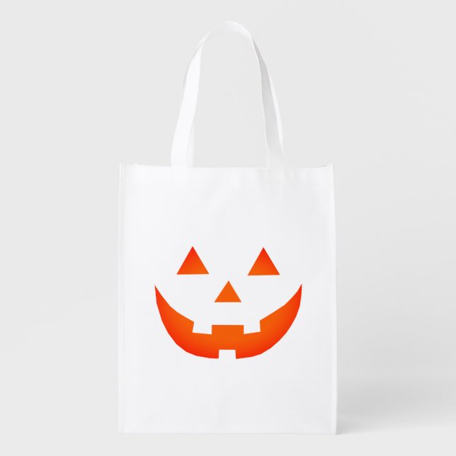 Halloween neon orange Jack o lantern pumpkin face  Grocery Bag (Front)