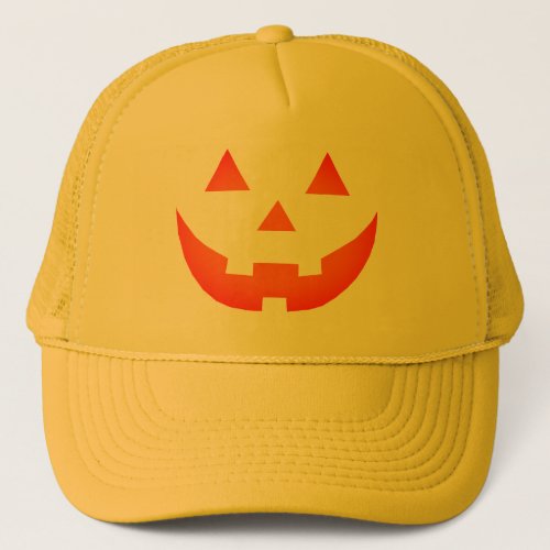 Halloween neon orange Jack o lantern pumpkin face Trucker Hat