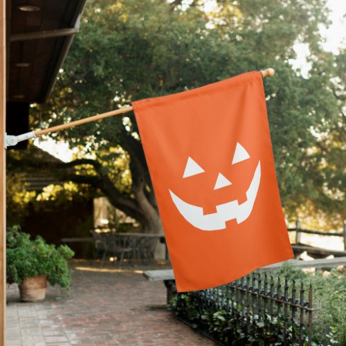 Halloween neon orange pumpkin face Jack o lantern  House Flag