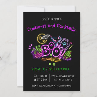 Halloween Neon Party Invitation Ghosts & Pumpkins