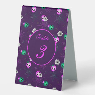 Halloween Neon Pink and Green Glowing Skulls Ta Table Tent
